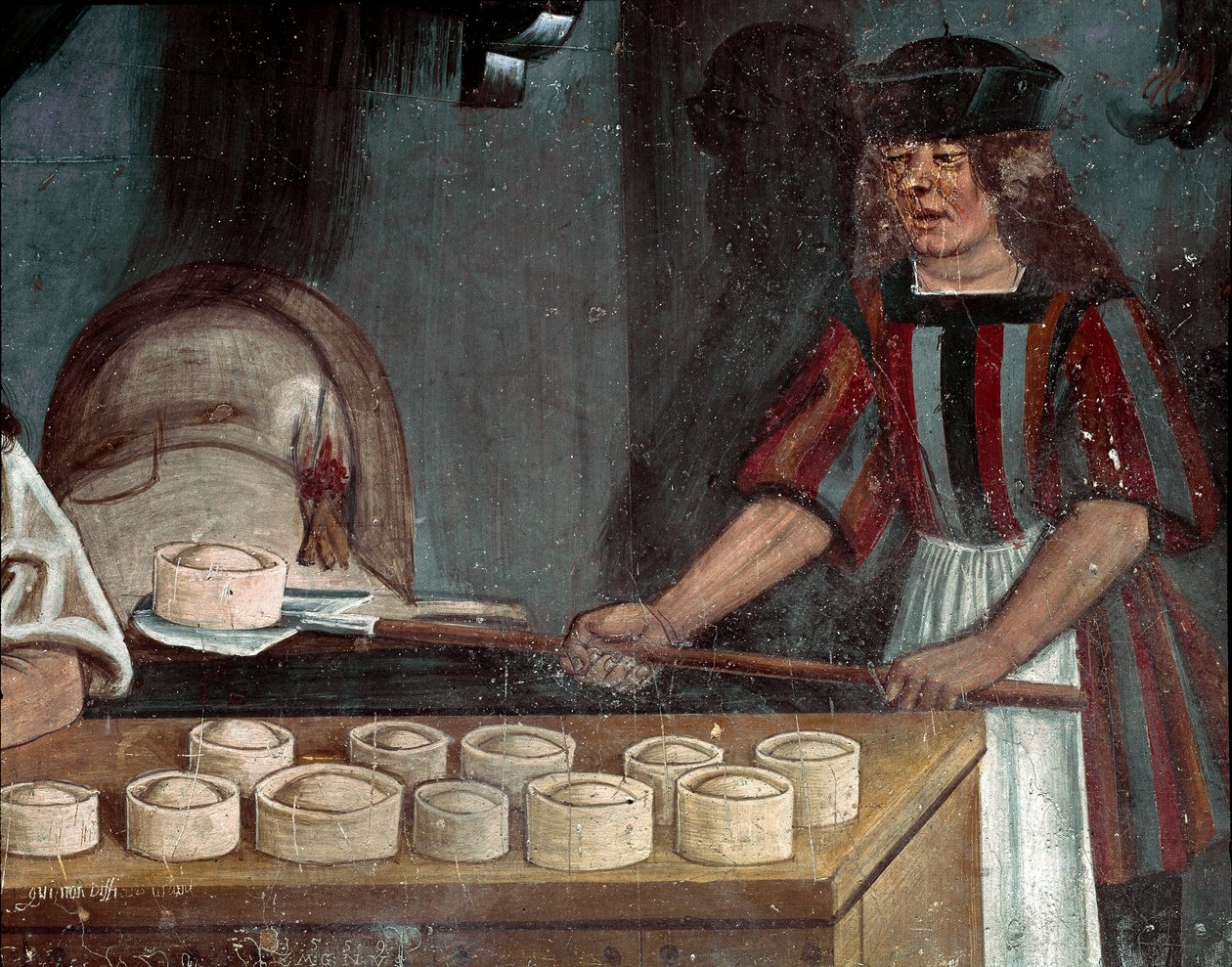 Bakerbutikken, detalj (fresco) av Colin Maestro