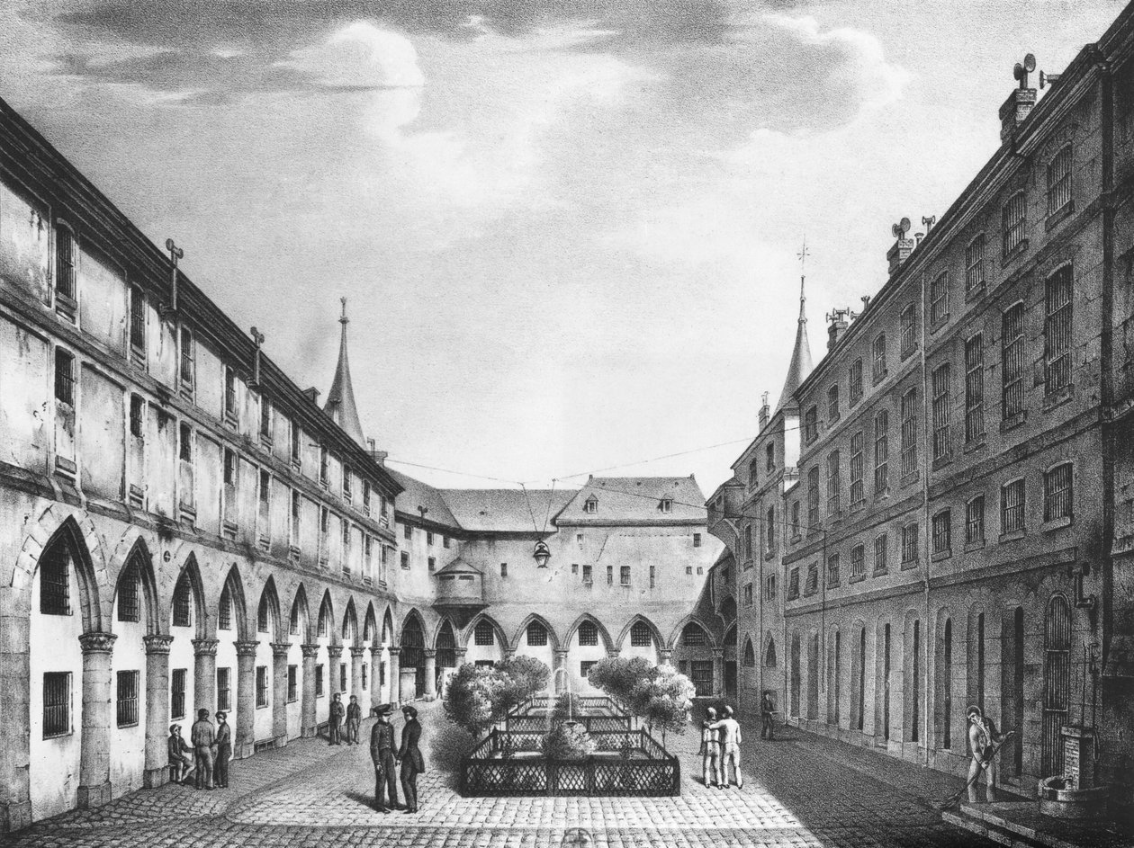 Utsikt over herregården ved Conciergerie-fengselet, gravert av Alphonse Urruty (1800-70) ca. 1831 av Collard