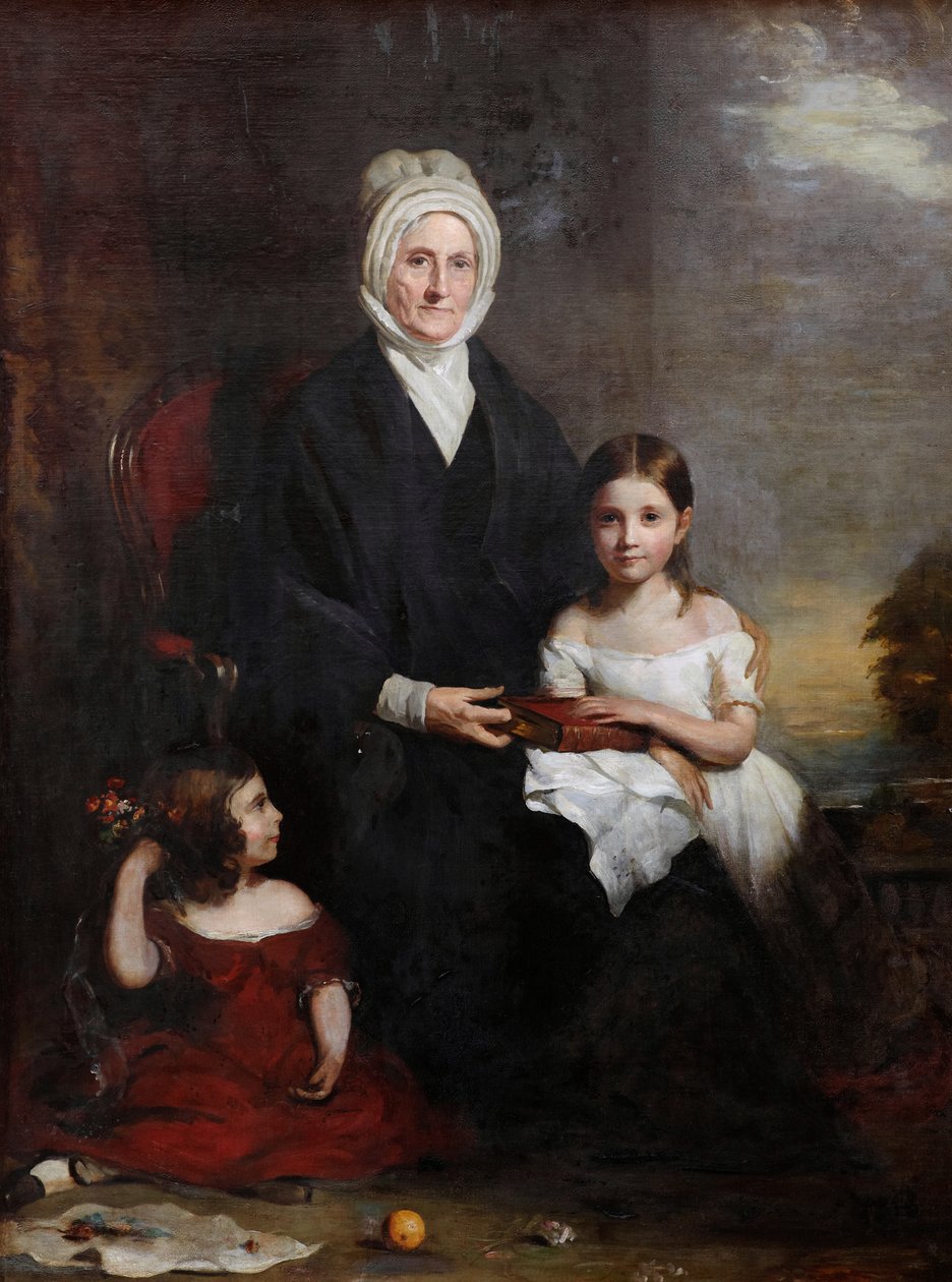 Elizabeth Cheape of Rossie and Her Granddaughters, ca. 1843 (olje på lerret) av Colvin Smith