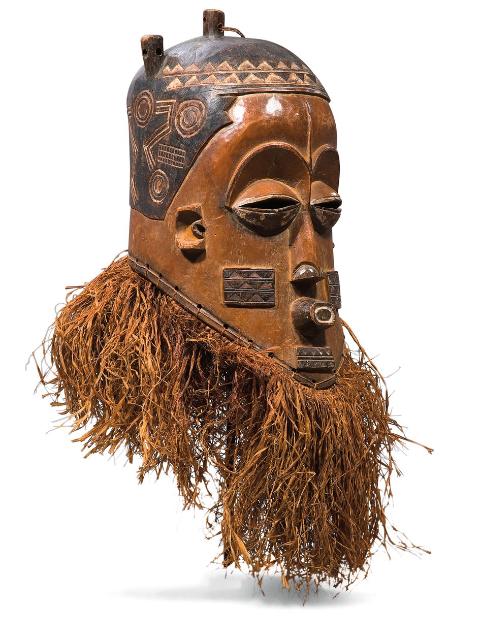 Pende hjelmmaske (tre og raffia) av Congolese Congolese