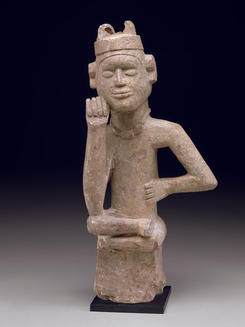 Sittende mannsfigur (ntadi), slutten av 1800- eller begynnelsen av 1900-tallet (steatitt) av Congolese Congolese