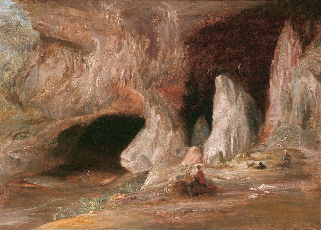 Stalagmit -søyler ved den sørlige inngangen til Burrangalong -grotten av Conrad Martens