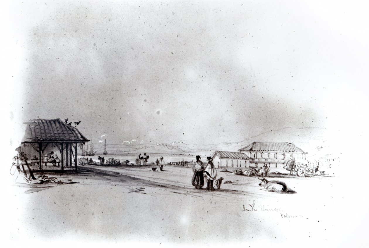 Utsikt over Valparaiso, 1834 (blyant og wc på papir) av Conrad Martens