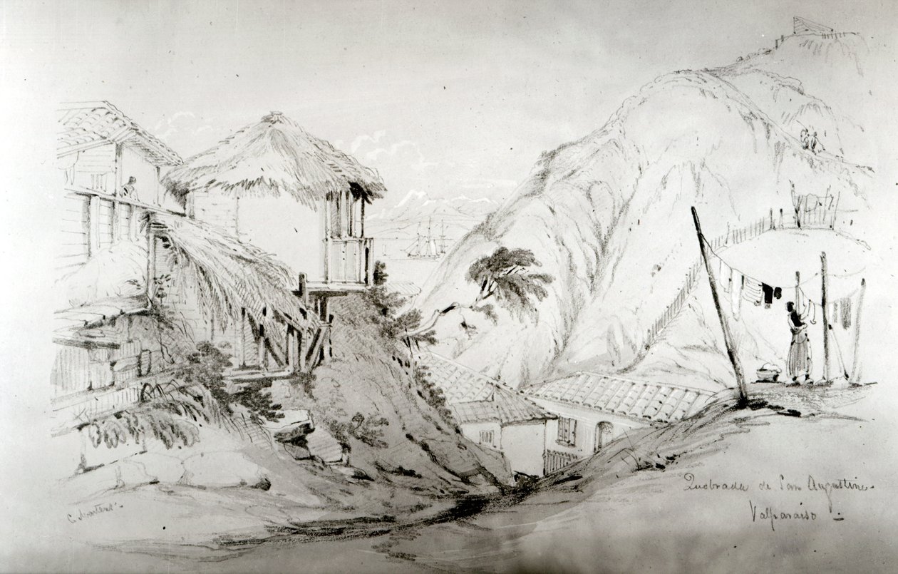 Utsikt over Valparaiso, 1834 (blyant og wc på papir) av Conrad Martens