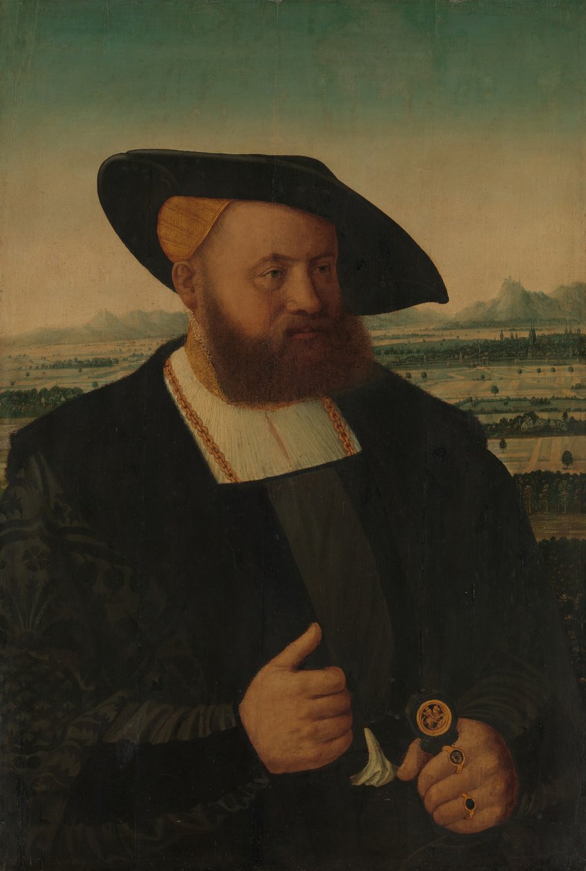 Portrett av en mann med maurisk hode på signetringen. av Conrad Faber von Creuznach