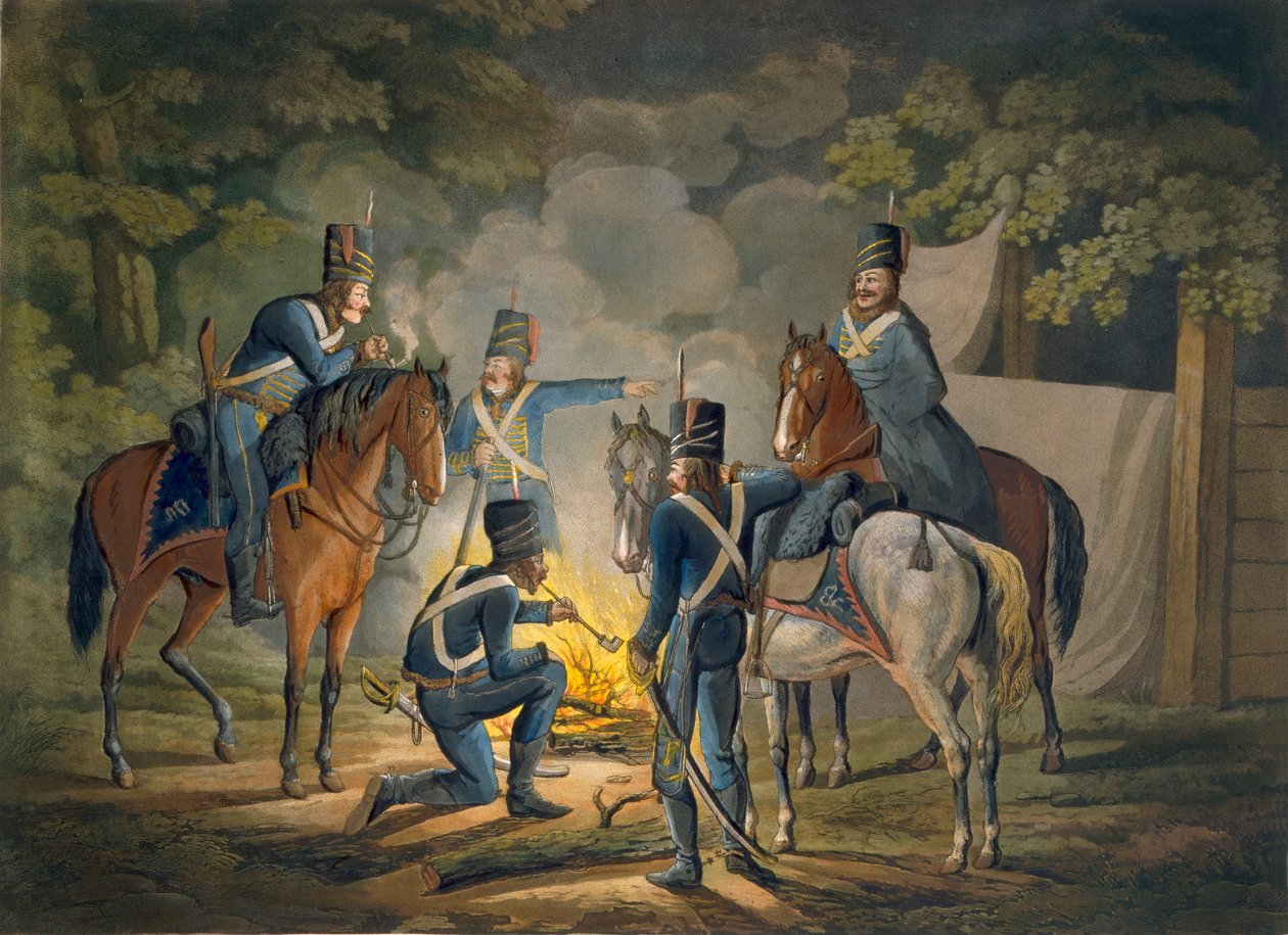 Prøyssiske husarer på en nattepiket, ca. 1799-1802 av Conrad Gessner