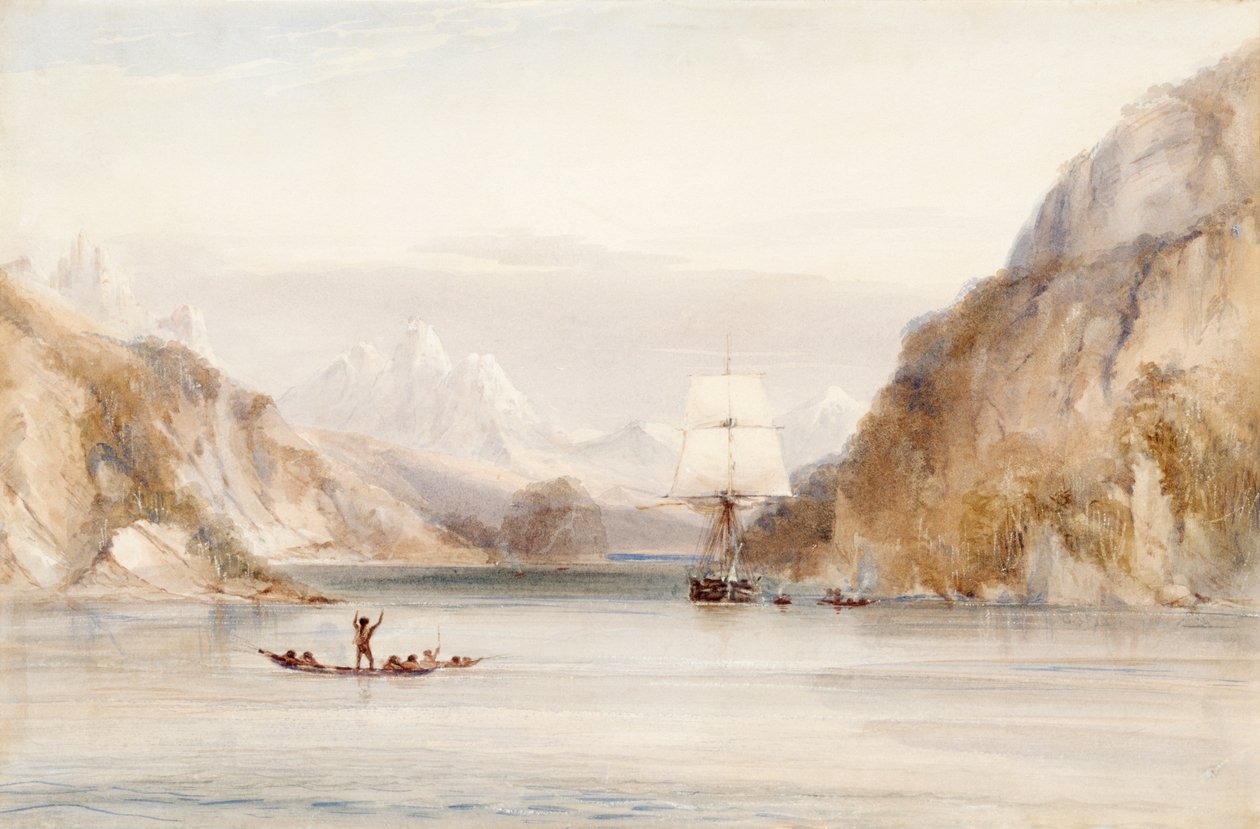 Beagle i Murray Narrow, Tierra del Fuego (akvarell på papir) av Conrad Martens
