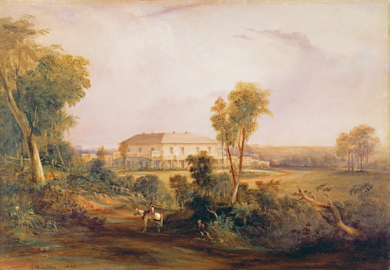 Camden Park House, hjemmet til John MacArthur (1767-1834), 1843 av Conrad Martens