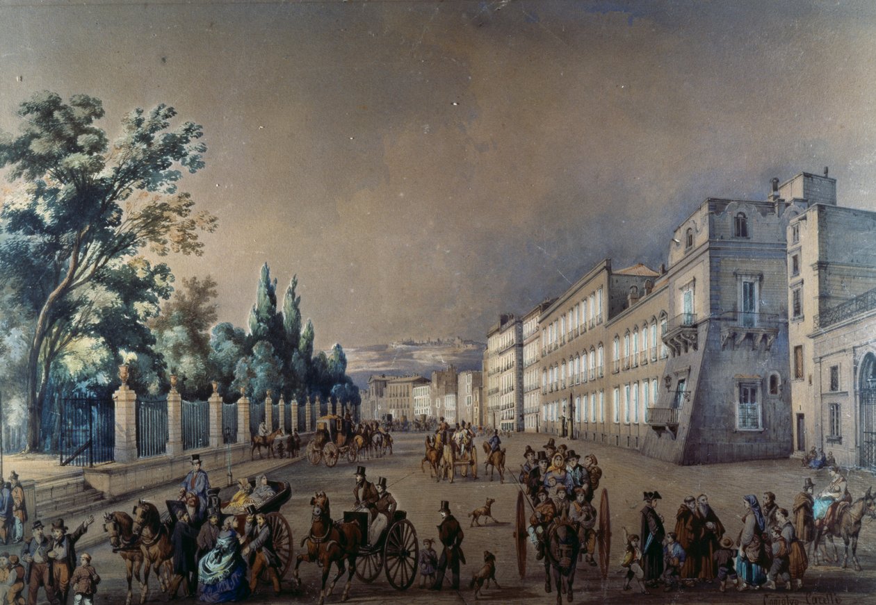 Chiaias riviera og Villa Reale (olje på lerret) av Consalvo Carelli