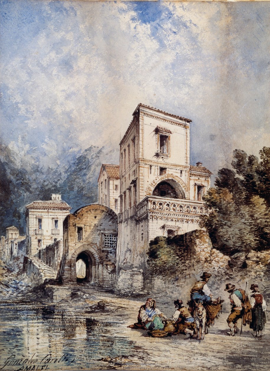 Utsikt over Amalfi (akvarell) av Consalvo Carelli