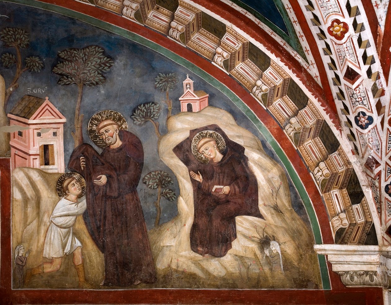 Munken Romano overførte vanen til den unge Benoit de Nursie i Subiaco-regionen, han trakk seg tilbake til en hule Fresco av Master Consolo (1200-tallet) Lower Church. Klosteret Saint Benedetto (Sacro Speco), Subiaco (Roma), Italia av Consolo 