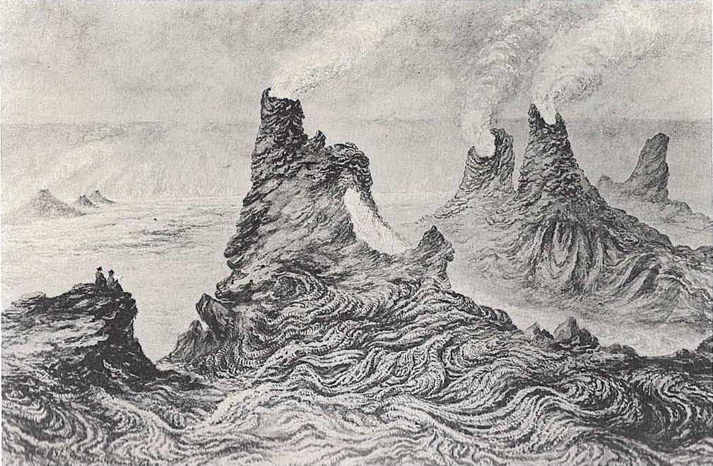 Midlertidige skorsteiner og brannfontener i Kilauea av Constance Gordon Cumming