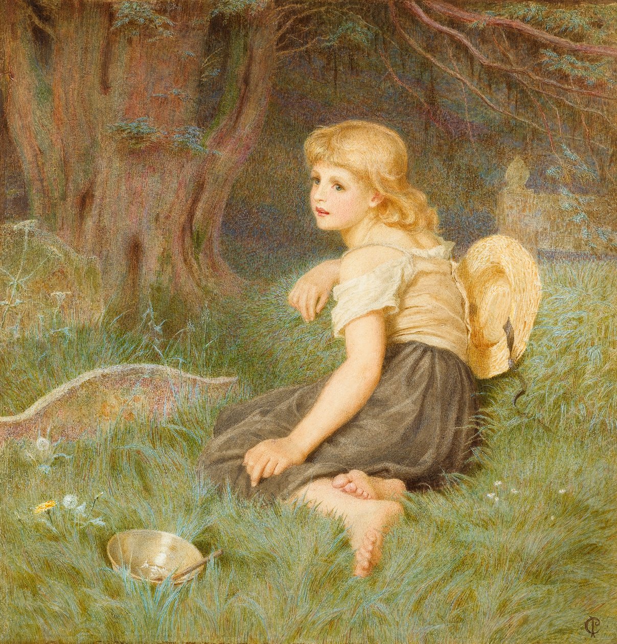Og der på bakken sitter jeg..., 1878 (wc på papir) av Constance Phillott