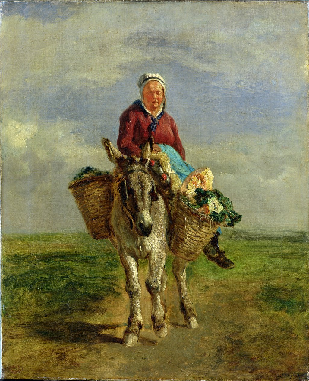 Landkvinne som rir på et esel av Constant Emile Troyon
