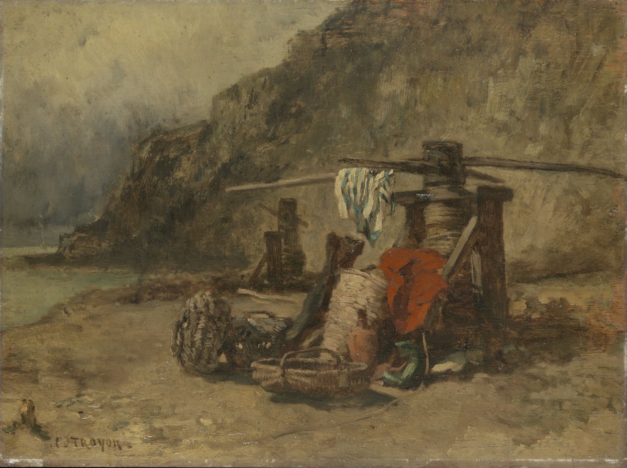 Strandlandskap med capstans av Constant Emile Troyon