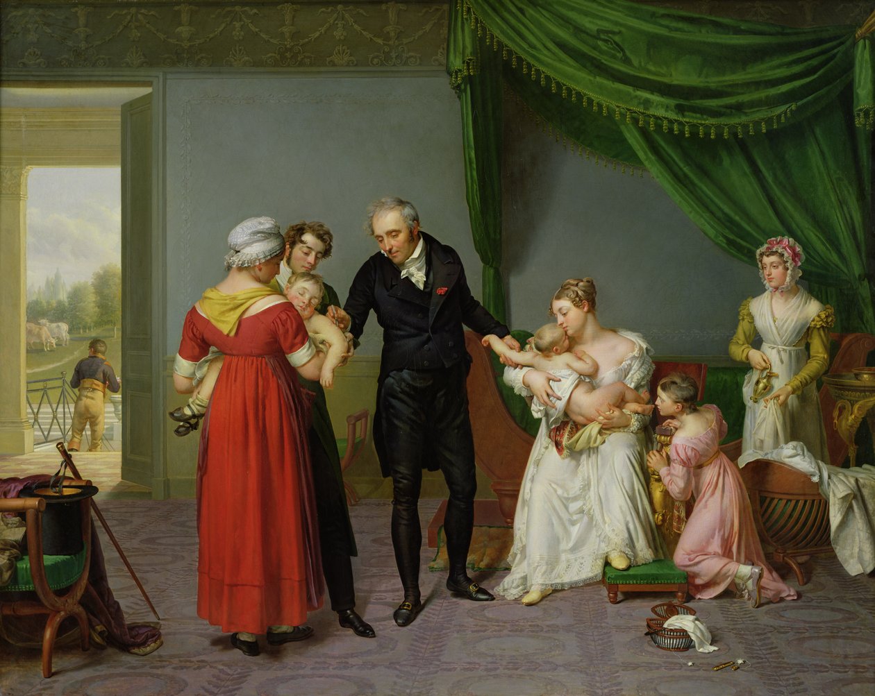 Baron Jean Louis Alibert (1768-1837) utførte vaksinasjonen mot kopper i Chateau of Liancourt, ca. 1820 av Constant Joseph Desbordes