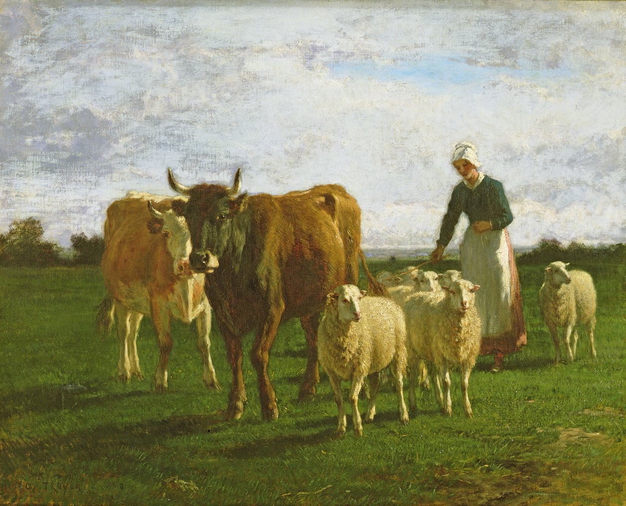 Kveld, drive storfe, 1859 av Constant Emile Troyon