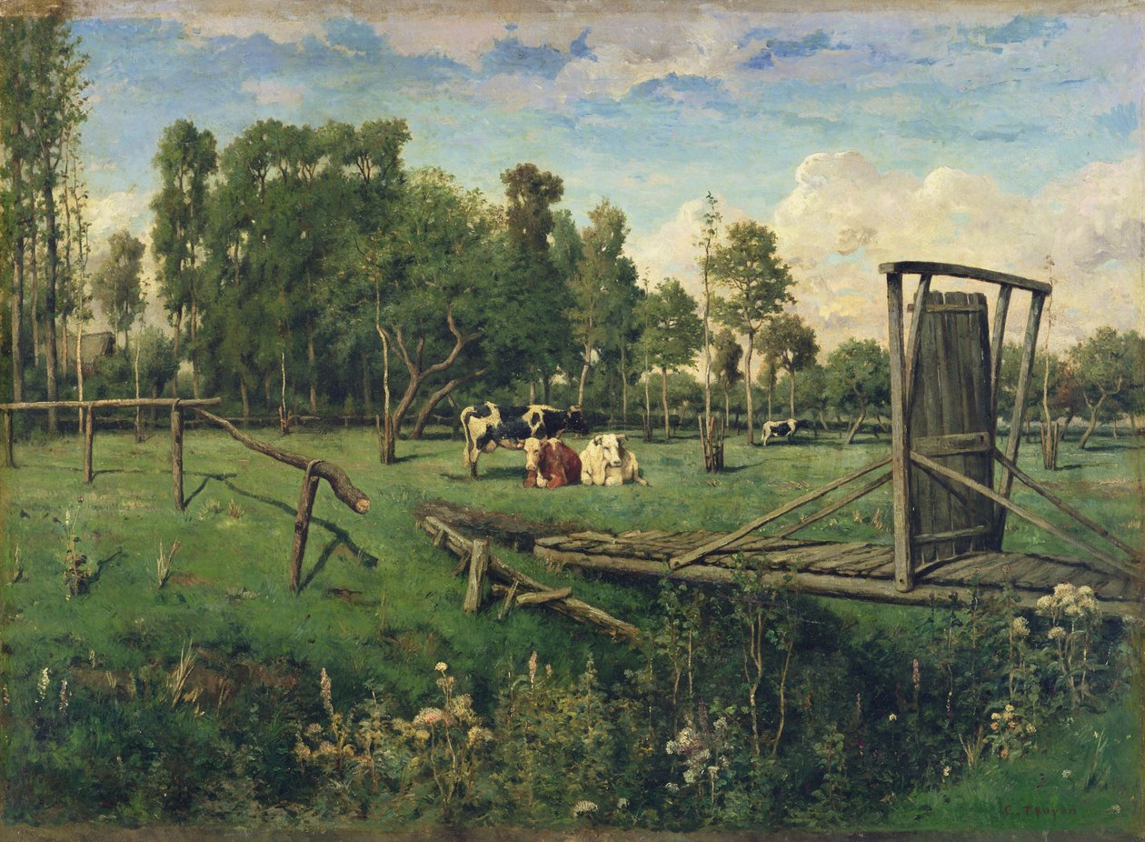 Et beite i Normandie (olje på lerret) av Constant Emile Troyon