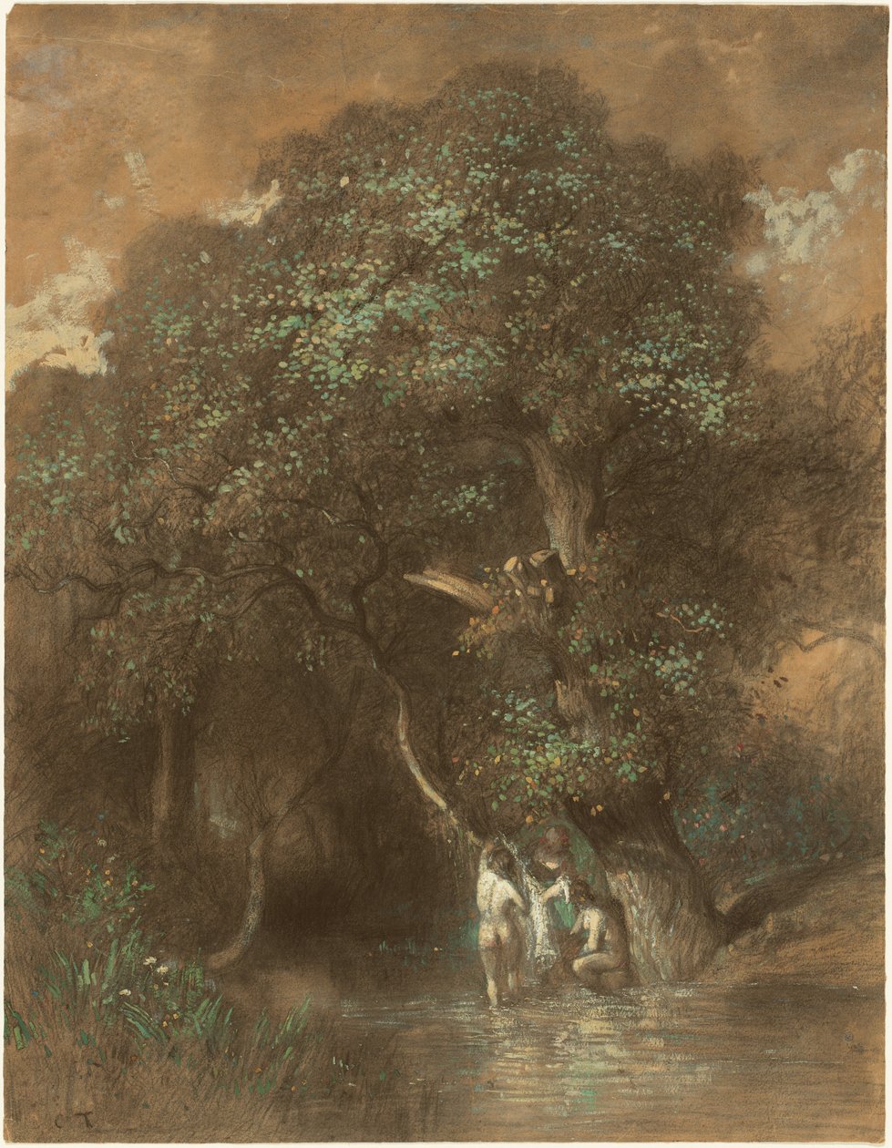 Badende ved en gigantisk eik, ca. 1842–1844 (kull på papir) av Constant-Emile Troyon