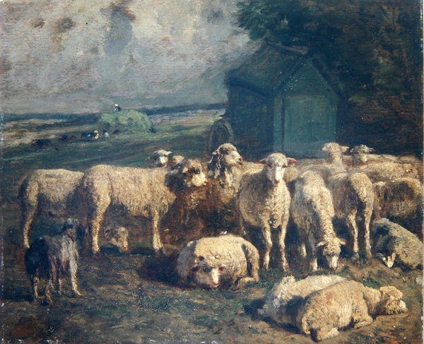 Saueflokk (olje på lerret) av Constant Emile Troyon