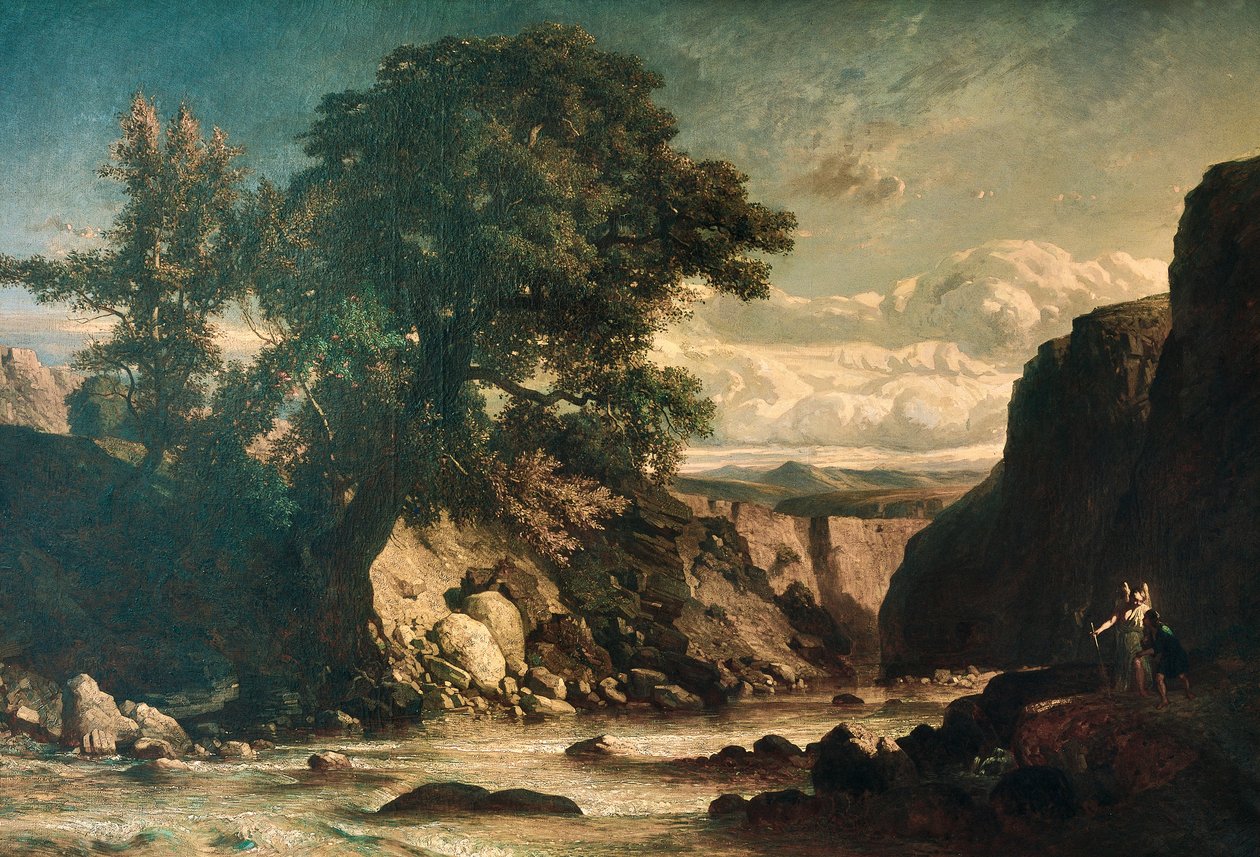 Landskap som viser Tobias og engel, av Constant Troyon (1810-65) av Constant Emile Troyon