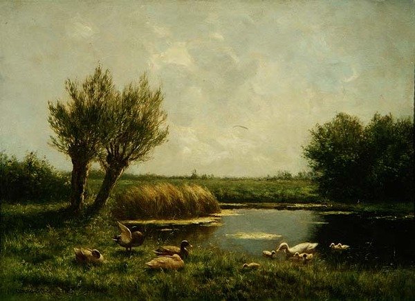 Duck Pond (olje på lerret) av Constant Artz