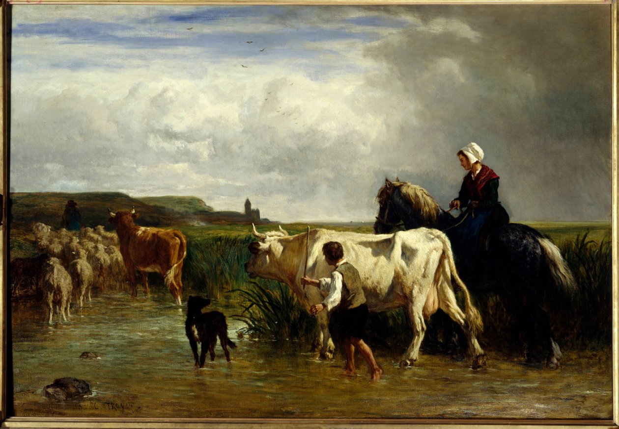 Le passage du gue Maleri av Constant Troyon (1810-1865) 1800-tallet Søn. 1,15x1,65 m Paris, Musée du Louvre. av Constant Emile Troyon
