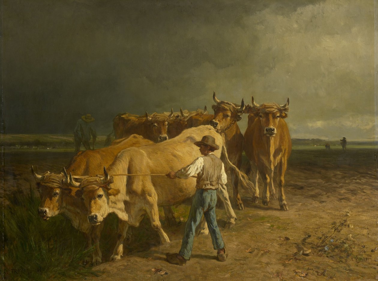 Oksepløying, 1860 av Constant Emile Troyon