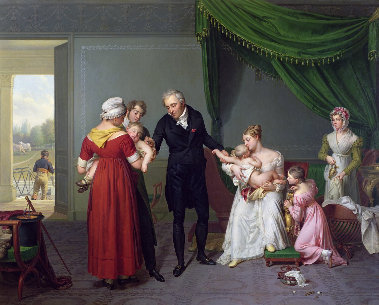 Baron Jean Louis Alibert (1768-1837) utførte vaksinasjonen mot kopper i Chateau of Liancourt, ca. 1820 av Constant Joseph Desbordes