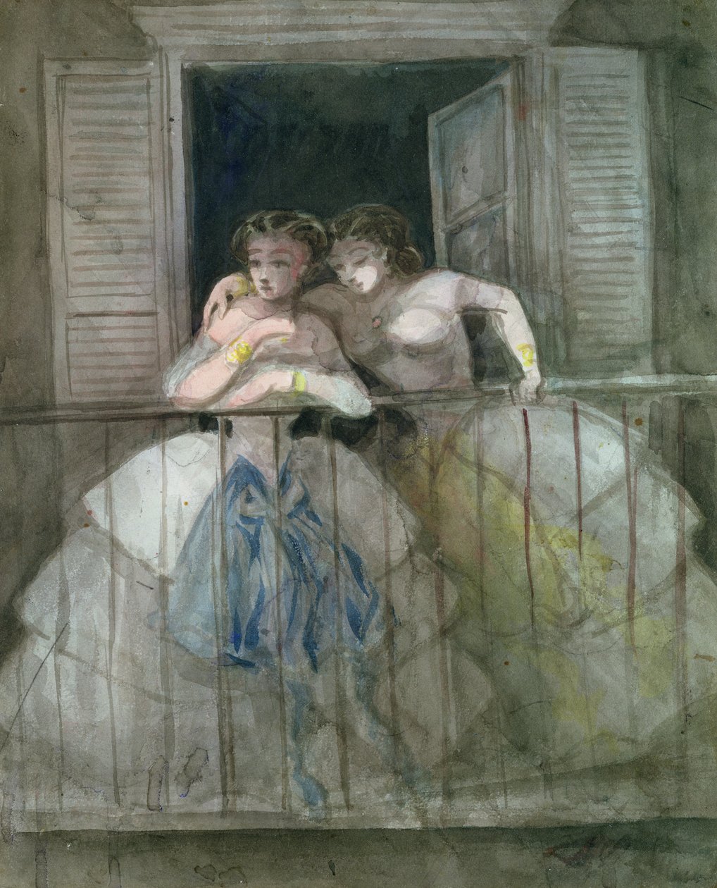 Piker på balkongen, 1855-60 av Constantin Guys