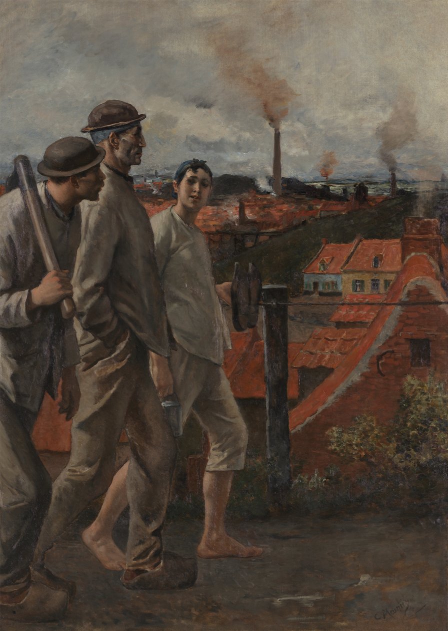 Gruvearbeidernes tilbakekomst (olje på lerret) av Constantin Emile Meunier