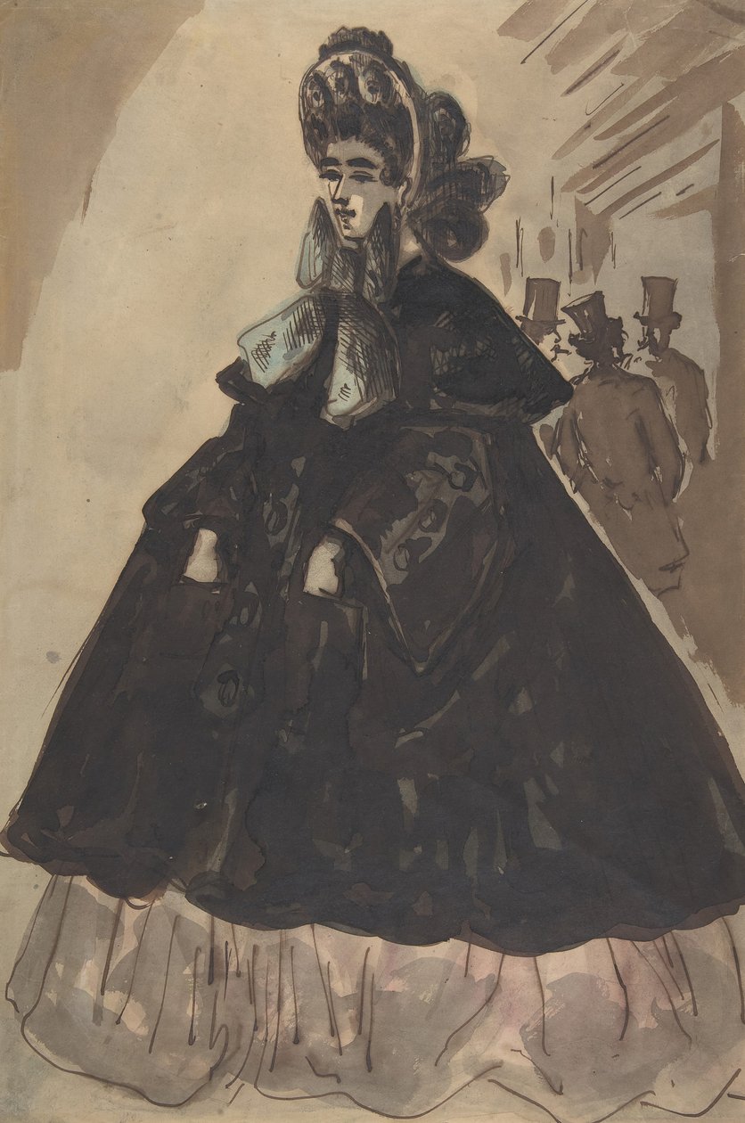 A Lady in a Bonnet and Coat, 1800-tallet. av Constantin Guys