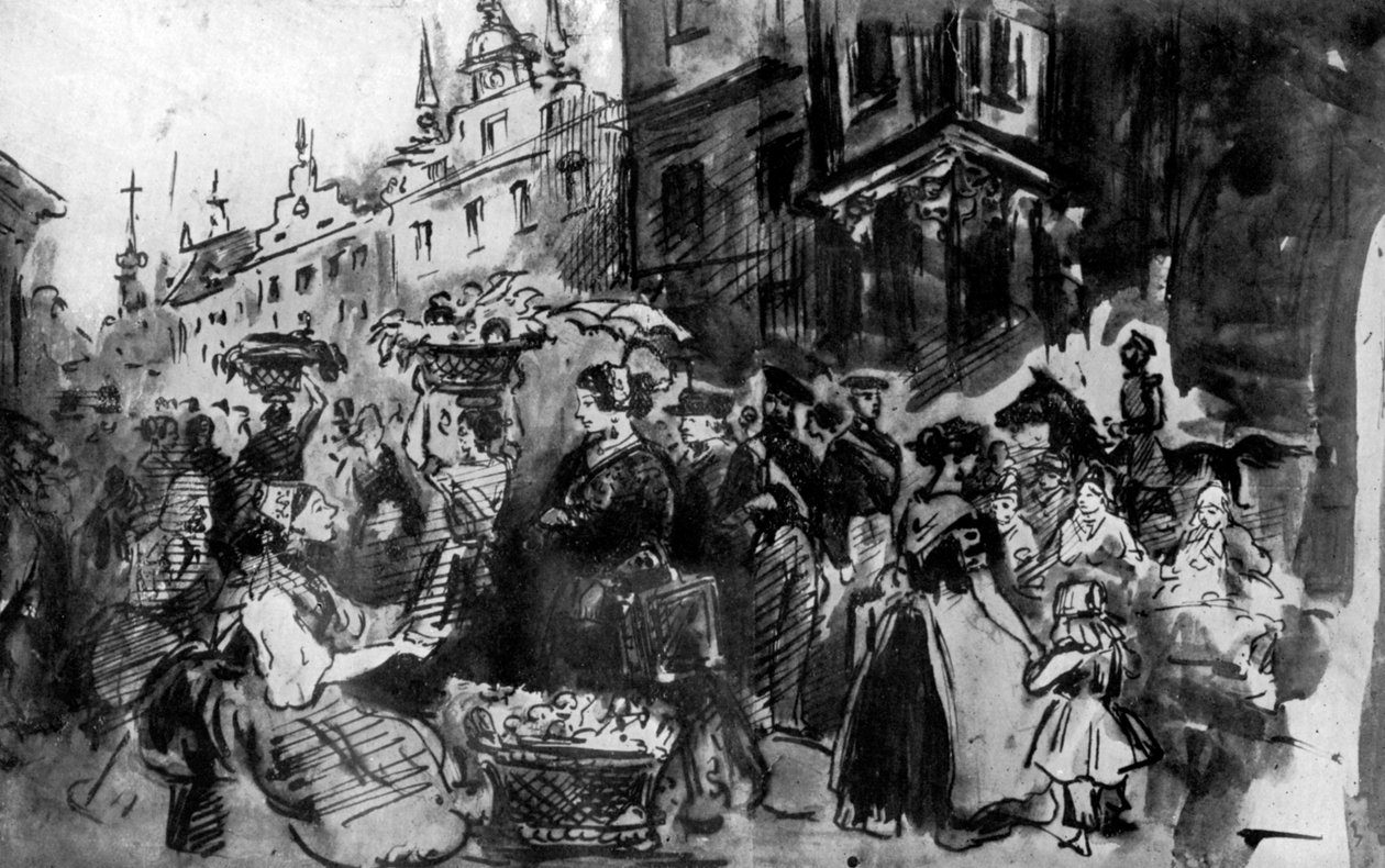 En gate i Alsace, 1800-tallet, 1930. av Constantin Guys
