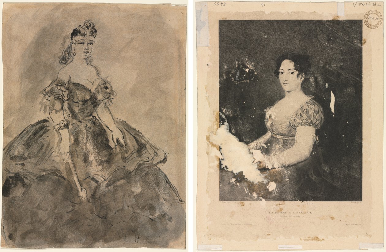 På ballet (recto); Kvinnen med en fan, etter Goya (verso) av Constantin Guys