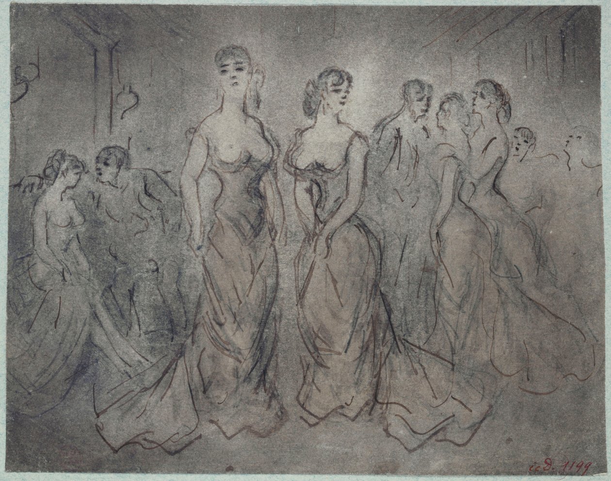 Interiørscene fra et bordell, kvinner og menn, omkring 1875 av Constantin Guys