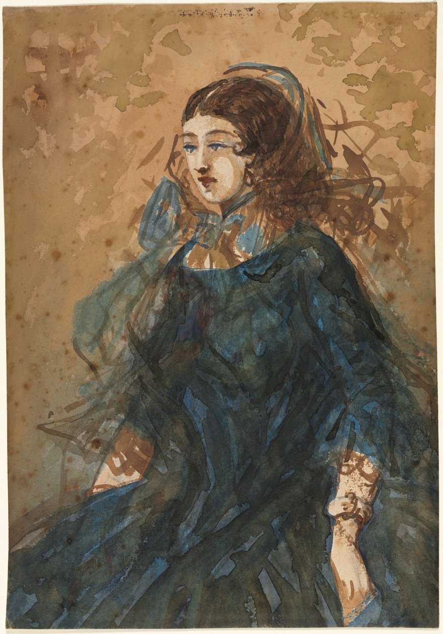 Woman in a Blue Dress recto, War Encampment Scene verso, 1855-1860. av Constantin Guys