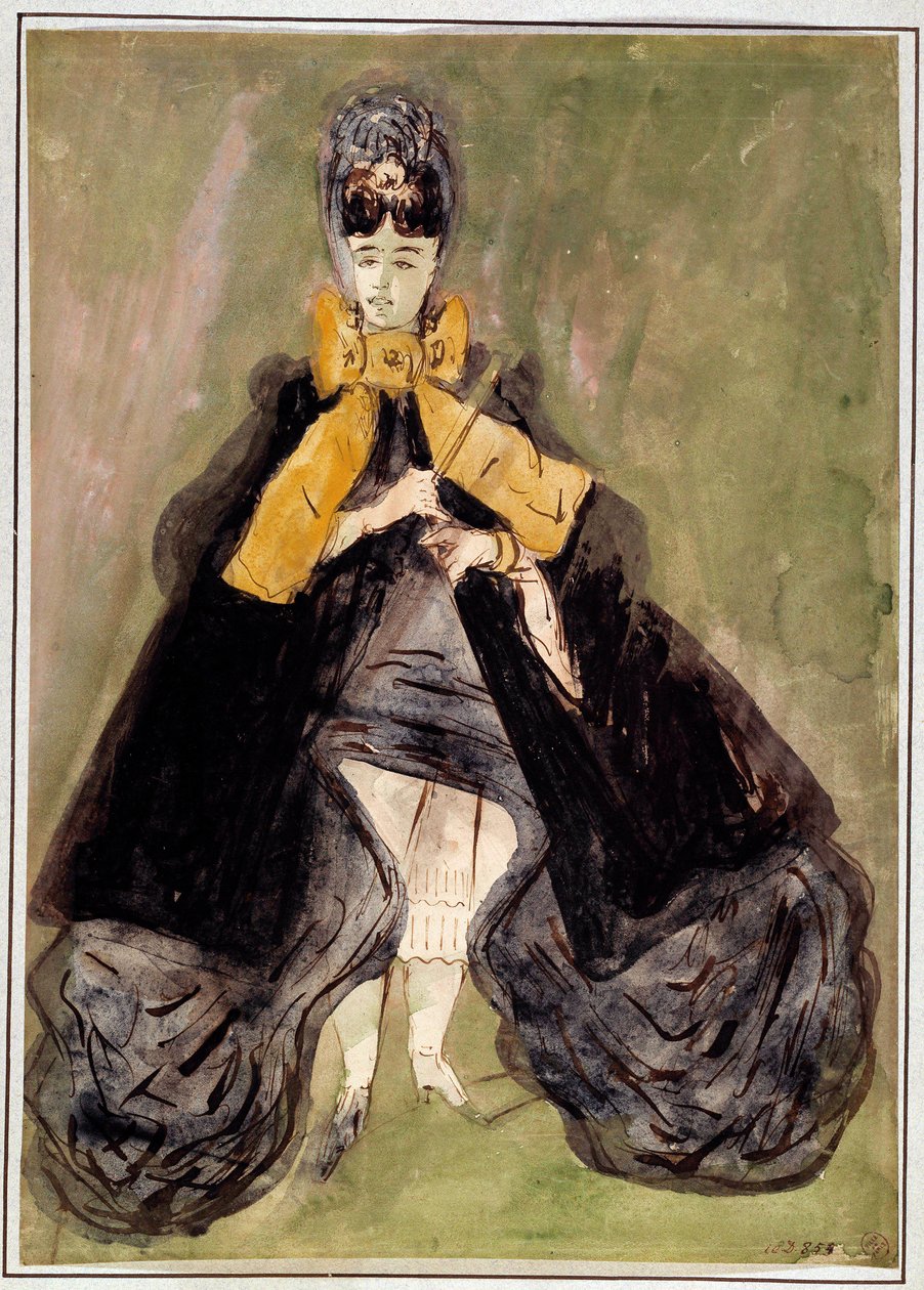 Kvinne med grønn bakgrunn Akvarell av Constantin Guys (1805-1892) Paris fra 1800-tallet, Musee Carnavalet av Constantin Guys