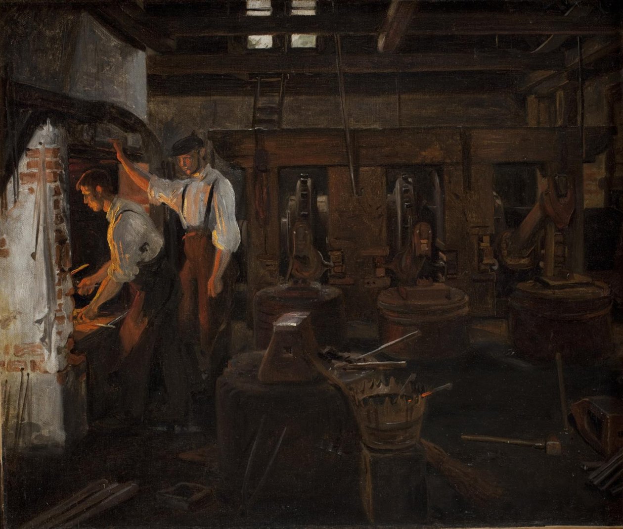 Interiøret i den gamle hammermøllen på Hellebæk av Constantin Hansen