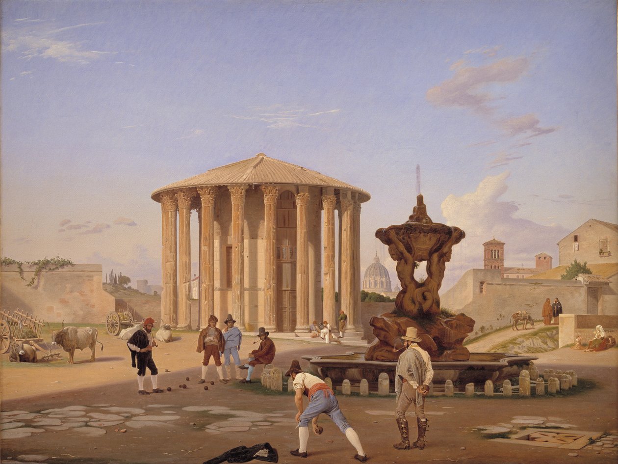 Piazza della Bocca della Verità med det såkalte Vesta-tempelet i Roma av Constantin Hansen
