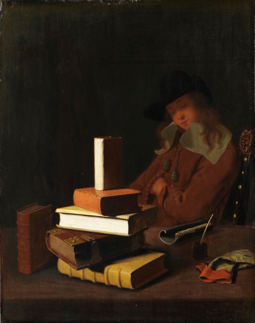 Den sovende student, 1663 av Constantin Verhout or Voorhout