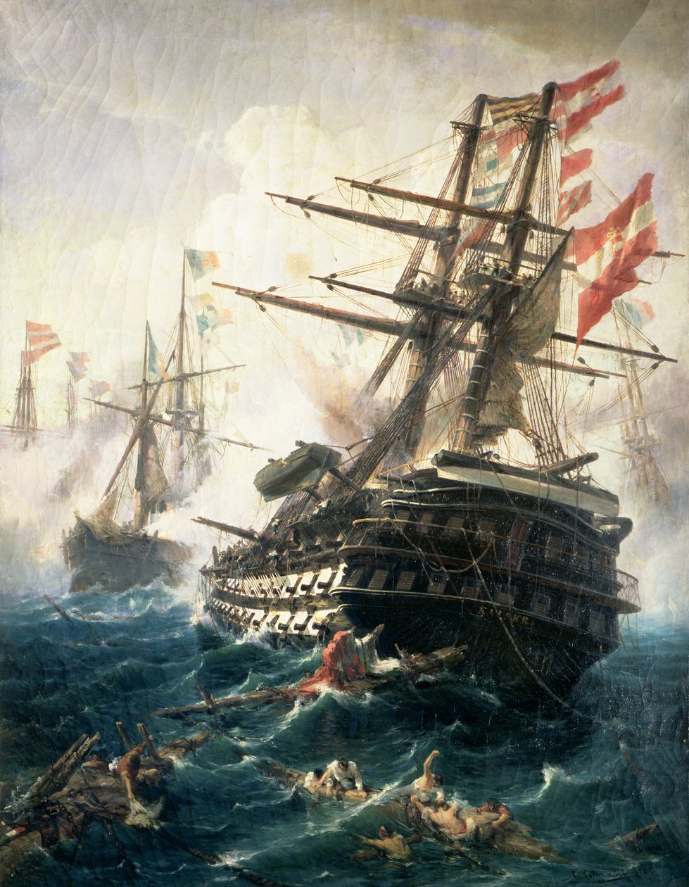 Slaget ved Lissa, utkjempet mellom det østerriksk-ungarske riket og Italia, i 1866 (olje på lerret) av Constantin Volanakis