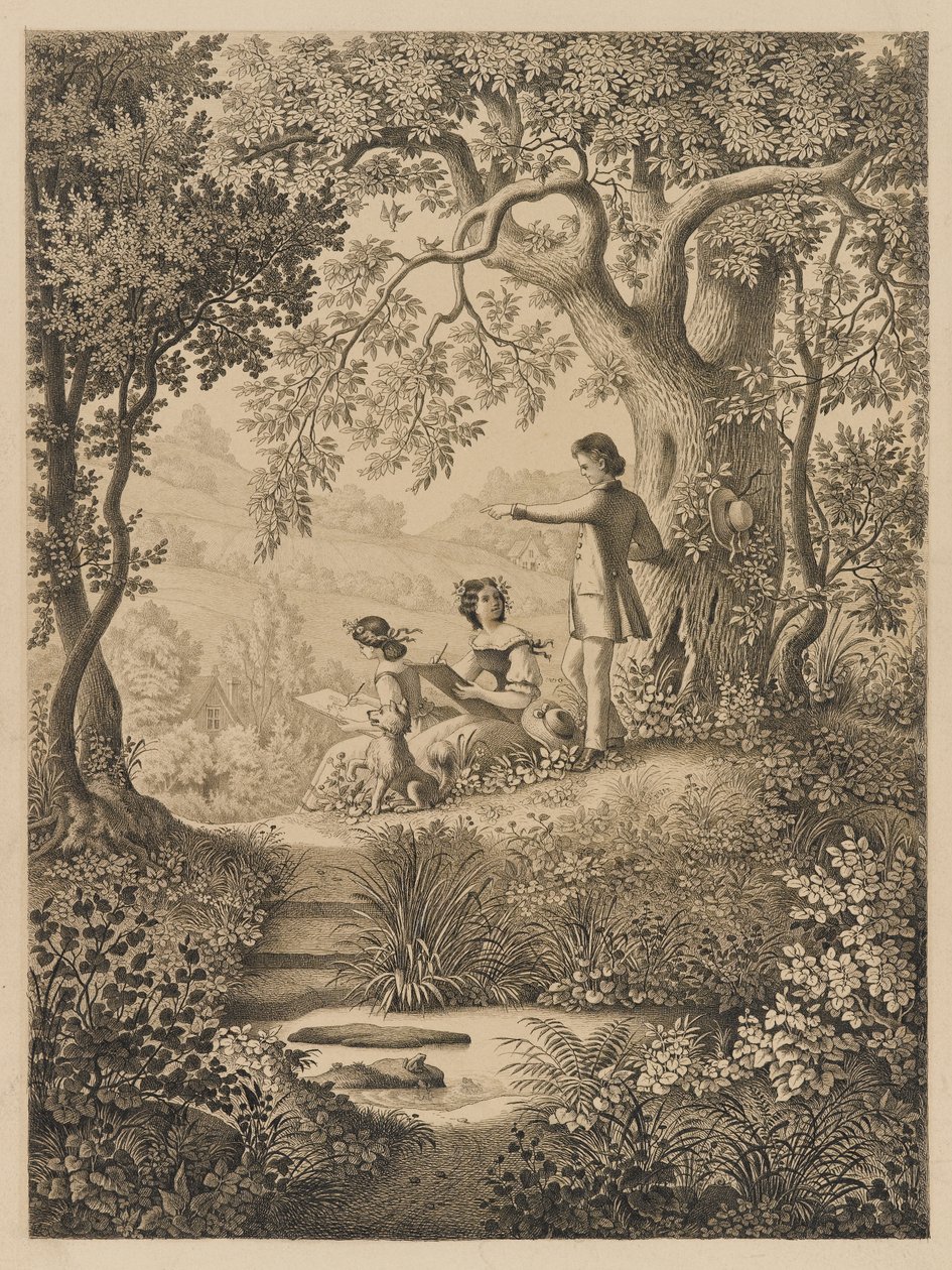 A Drawing Lesson, 1865 (svart blekk på tykt krem glatt vevd papir) av Constantine Hertzberg