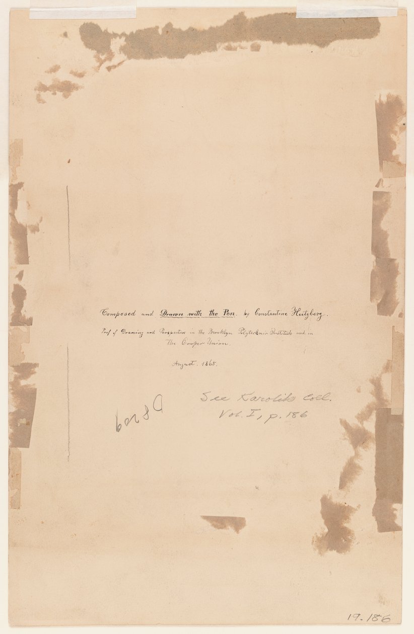 Kunstnerinskripsjon, 1865 (verso av 375815) av Constantine Hertzberg