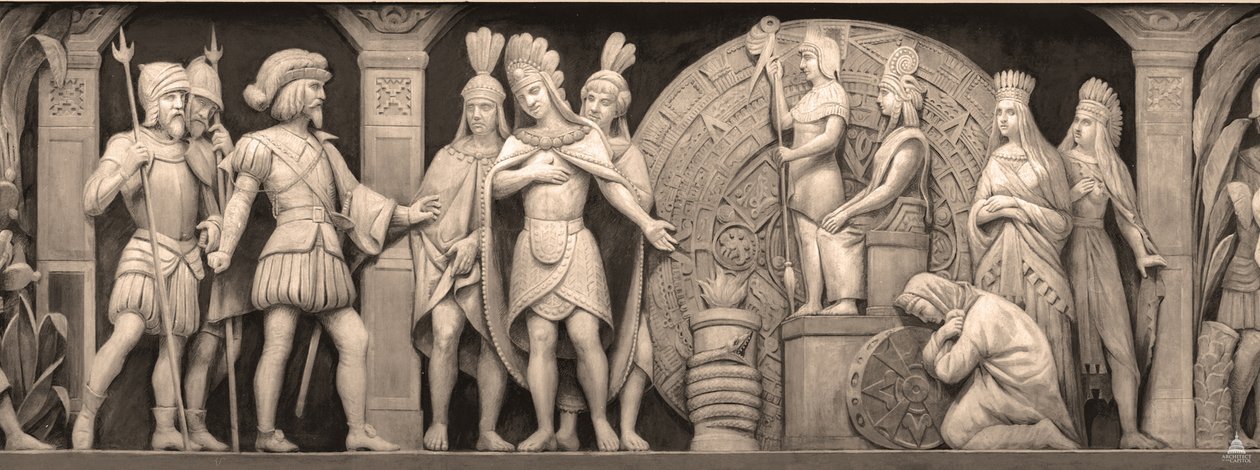 Cortez og Montezuma ved det meksikanske tempelet Frisen i rotunden i USAs hovedstad, 186 av Constantino Brumidi