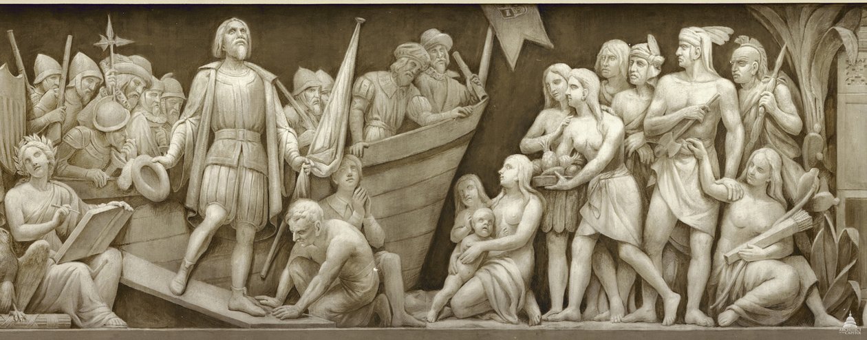 Landing av Christopher Columbus Frisen i rotunden i USAs hovedstad, 1860-1873 av Constantino Brumidi