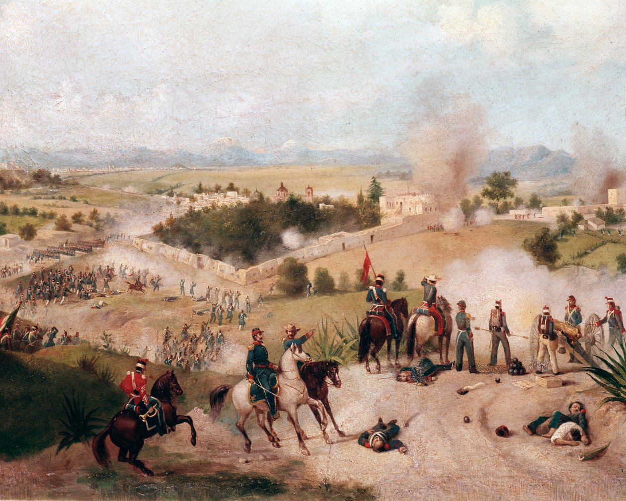 Amerikansk-meksikansk krig: utsikt over slaget ved Molino del Rey 08.09.1847 - (meksikansk-amerikansk krig, utsikt over slaget ved Molino del Rey) Detaljmaleri av Constantino Escalante (1836-1868) av Constantino Escalante
