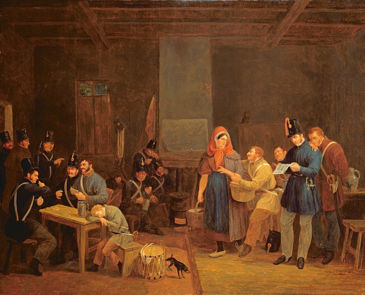 Guardroom of the Urban Guard of Brussels, 1830 (olje på maleri) av Constantinus Fidelio Coene