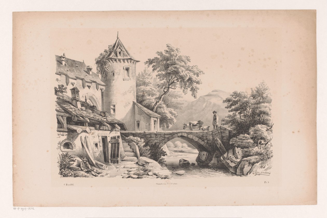 Hus og bru i fjellandskap The Landscape (serietittel) av Constantinus Cornelis Huysmans