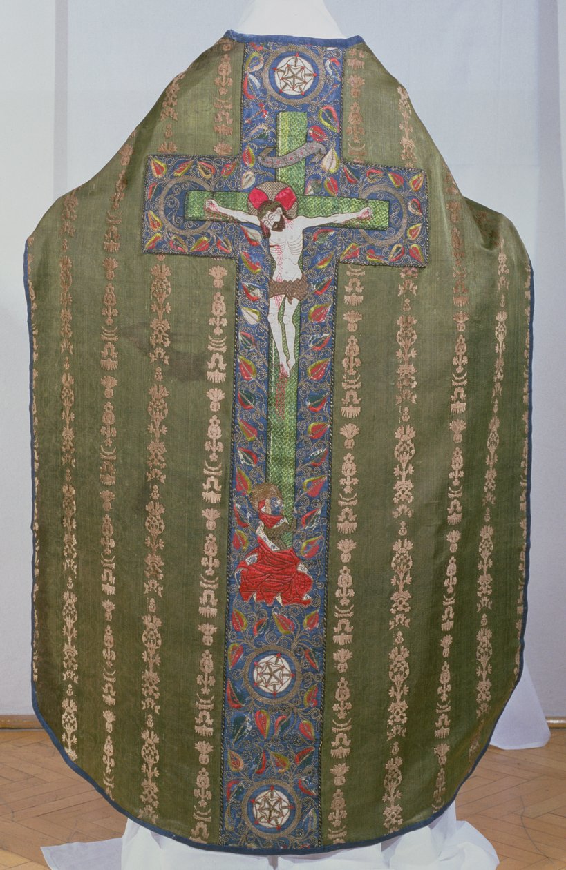 Grønn Chasuble med Maria Magdalena ved foten av korset, 1482 (fløyel, lin, sateng og broderi) av Convent Workshop of St. Bridget