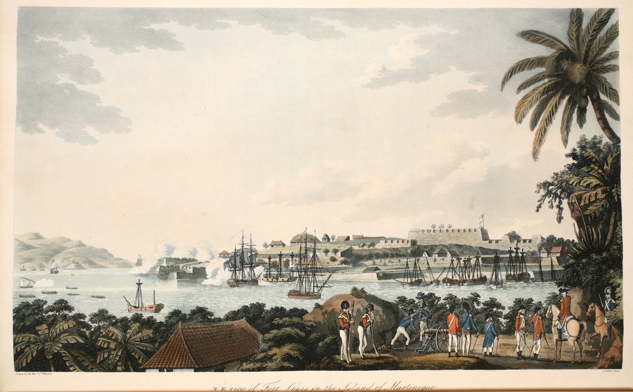 N.E. utsikt over Fort Louis på øya Martinique, illustrasjon fra 